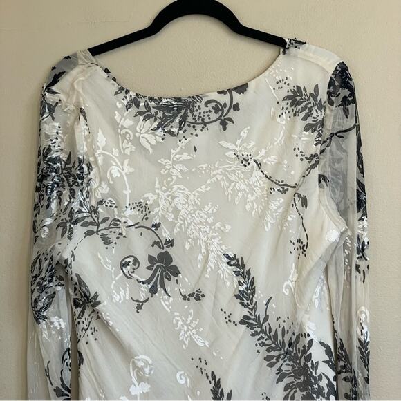 Vintage Y2K XL cottagecore formal long sleeve blouse white cream bead floral - Picture 6 of 8